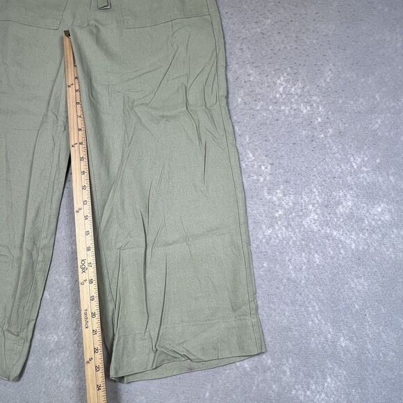 Kensie Pants Women Small Casual Linen Blend Sage Green Wide Leg Crop High Rise - Picture 7 of 13